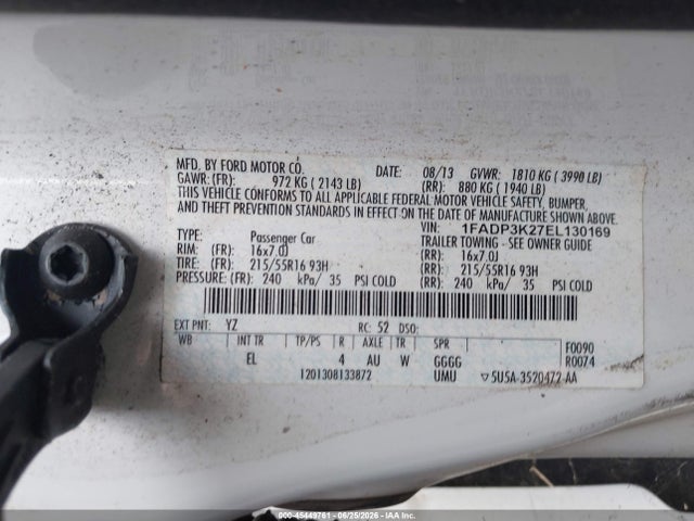 Auction sale of the 2014 Ford Focus Se, vin: 1FADP3K27EL130169, lot number: 45449761