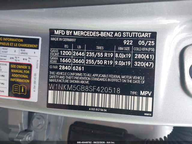 Aukcja sprzedaży 2025 Mercedes-benz Glc 350e 4matic, vin: W1NKM5GB8SF420518, numer aukcji: 45449762
