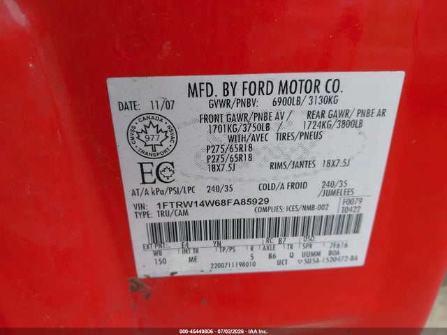 45449806 :رقم المزاد ، 1FTRW14W68FA85929 vin ، 2008 Ford F-150 Xlt مزاد بيع
