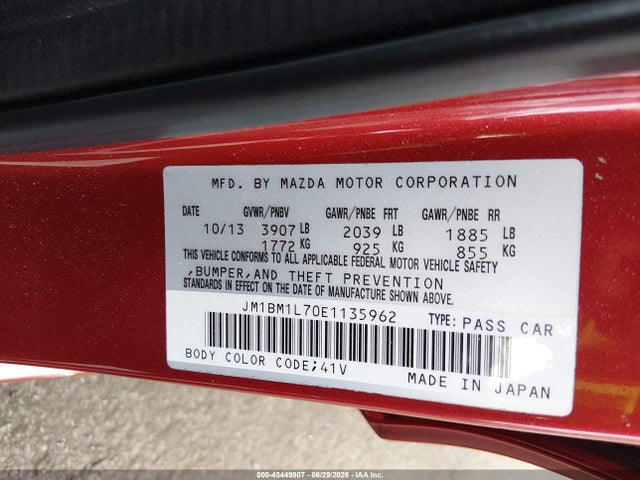 Продаж на аукціоні авто 2014 Mazda Mazda3 I Touring, vin: JM1BM1L70E1135962, номер лоту: 45449807