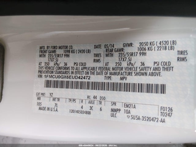 Ford ESCAPE SE 2014 1FMCU0GX6EUD42472 Image 9