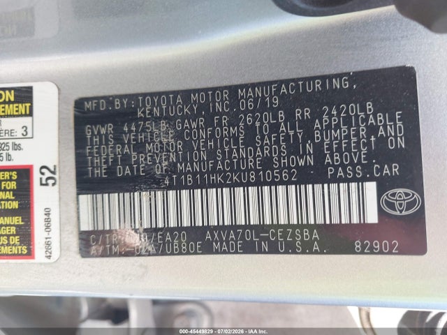Toyota CAMRY SE 2019 4T1B11HK2KU810562 Image 9
