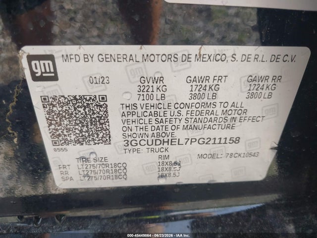 3GCUDHEL7PG211158 Chevrolet Silverado 1500 4wd Short Bed Zr2