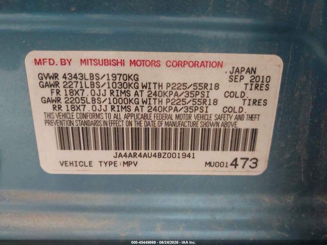 Aukcja sprzedaży 2011 Mitsubishi Outlander Sport Se, vin: JA4AR4AU4BZ001941, numer aukcji: 45449869