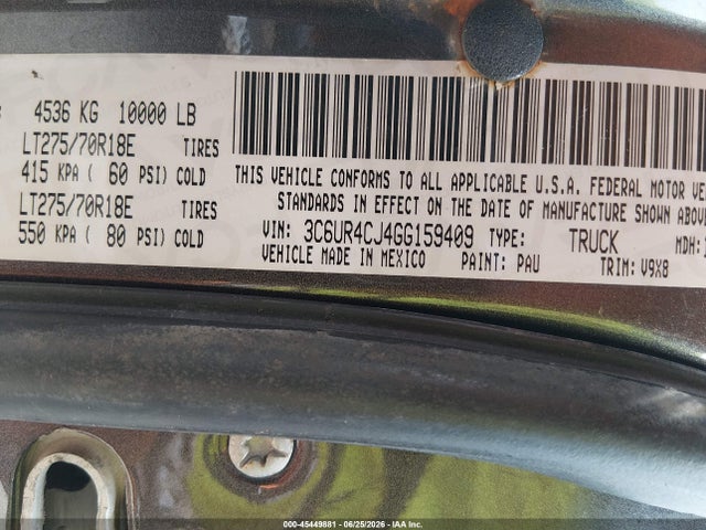 45449881 :رقم المزاد ، 3C6UR4CJ4GG159409 vin ، 2016 Ram 2500 Tradesman مزاد بيع
