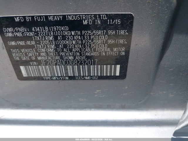 Aukcja sprzedaży 2016 Subaru Crosstrek 2.0i Premium, vin: JF2GPADC0G8232017, numer aukcji: 45449889