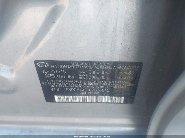 Hyundai Elantra Limited 2016 5NPDH4AE1GH676045 Image 9