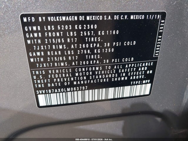 3VV1B7AX0LM063797 Volkswagen Tiguan 2.0t S