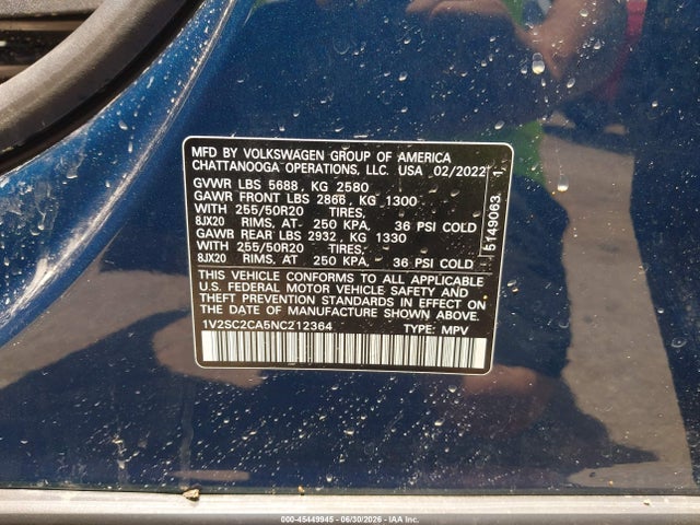 Aukcja sprzedaży 2022 Volkswagen Atlas Cross Sport 2.0t Sel R-line, vin: 1V2SC2CA5NC212364, numer aukcji: 45449945