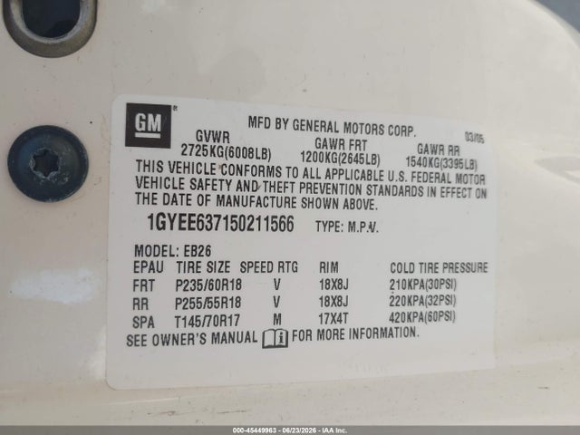 Продажа на аукционе авто 2005 Cadillac Srx V6, vin: 1GYEE637150211566, номер лота: 45449963