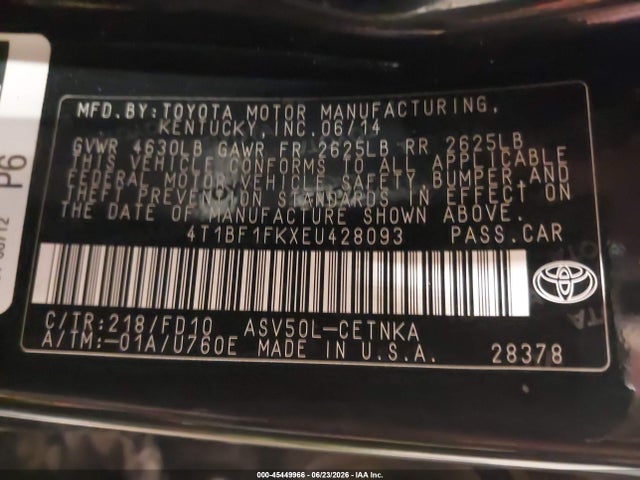 45449966 :رقم المزاد ، 4T1BF1FKXEU428093 vin ، 2014 Toyota Camry Le مزاد بيع