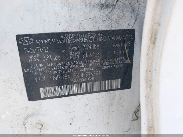 Aukcja sprzedaży 2018 Hyundai Elantra Sel, vin: 5NPD84LFXJH326734, numer aukcji: 45449968