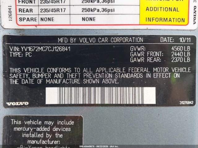 Продаж на аукціоні авто 2012 Volvo C70 T5/t5 Platinum/t5 Premier Plus, vin: YV1672MC7CJ126841, номер лоту: 45449978