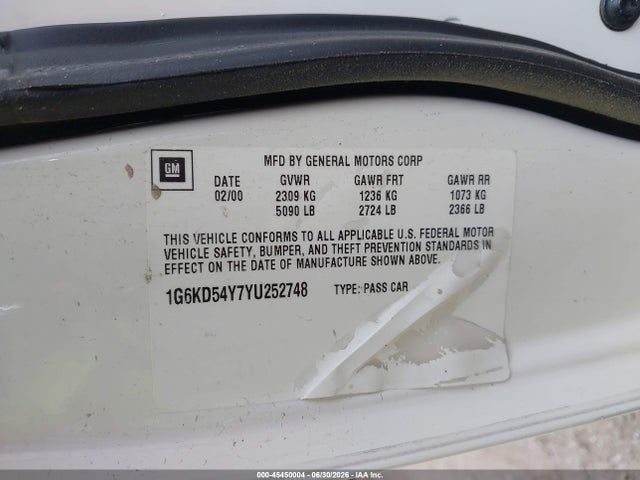 Продаж на аукціоні авто 2000 Cadillac Deville Standard, vin: 1G6KD54Y7YU252748, номер лоту: 45450004