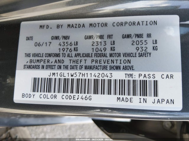 Продаж на аукціоні авто 2017 Mazda Mazda6 Grand Touring, vin: JM1GL1W57H1142043, номер лоту: 45450040
