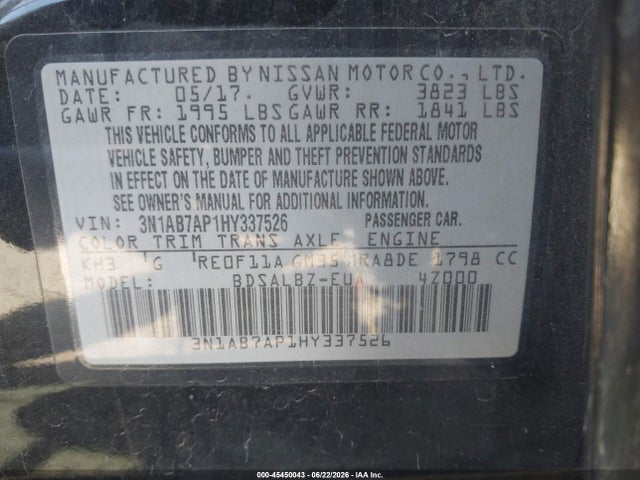 Nissan SENTRA S 2017 3N1AB7AP1HY337526 Image 9