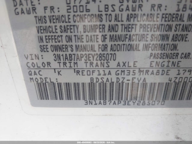 Aukcja sprzedaży 2014 Nissan Sentra Sv, vin: 3N1AB7AP3EY285070, numer aukcji: 45450063