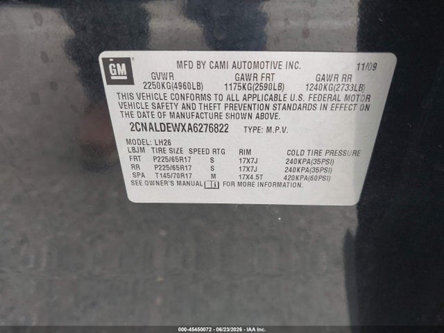 Продажа на аукционе авто 2010 Chevrolet Equinox Lt, vin: 2CNALDEWXA6276822, номер лота: 45450072