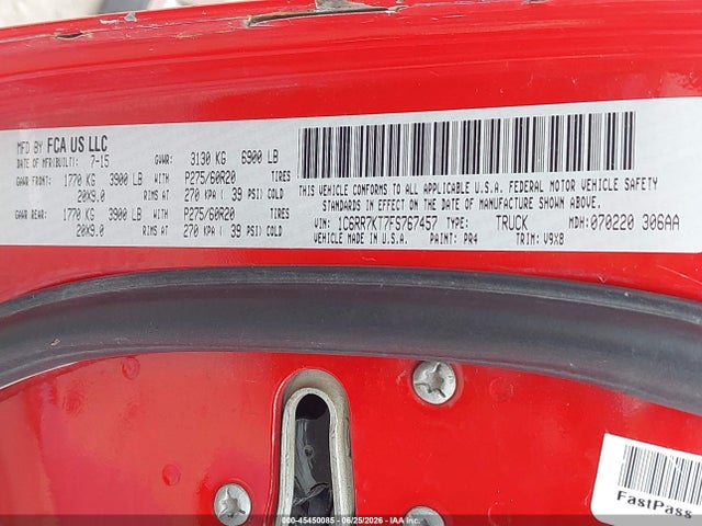 45450085 :رقم المزاد ، 1C6RR7KT7FS767457 vin ، 2015 Ram 1500 Express مزاد بيع