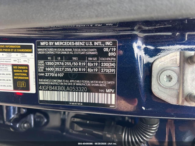 Продаж на аукціоні авто 2020 Mercedes-benz Gle 350 4matic, vin: 4JGFB4KB0LA053320, номер лоту: 45450086