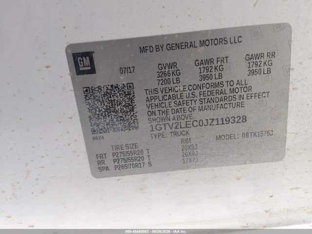 45450092 :رقم المزاد ، 1GTV2LEC0JZ119328 vin ، 2018 Gmc Sierra 1500 مزاد بيع