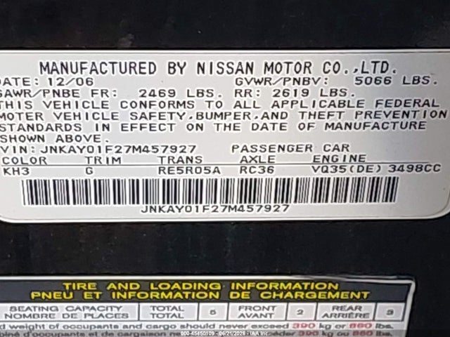 Продажа на аукционе авто 2007 Infiniti M35x, vin: JNKAY01F27M457927, номер лота: 45450109