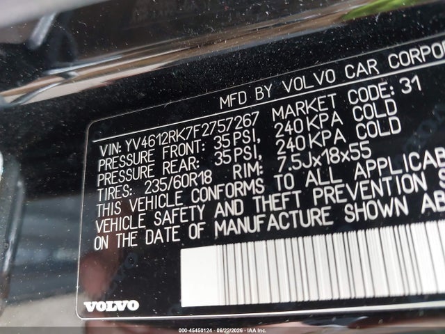 Продажа на аукционе авто 2015 Volvo Xc60 T5/t5 Premier, vin: YV4612RK7F2757267, номер лота: 45450124