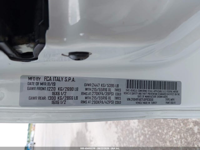 2020 Ram Promaster City Tradesman მანქანა იყიდება აუქციონზე, vin: ZFBHRFAB7L6P83656, აუქციონის ნომერი: 45450139