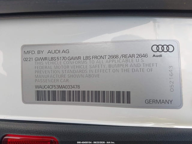 2021 Audi S5 Sportback Premium Plus Tfsi Quattro Tiptronic მანქანა იყიდება აუქციონზე, vin: WAUC4CF53MA033478, აუქციონის ნომერი: 45450154