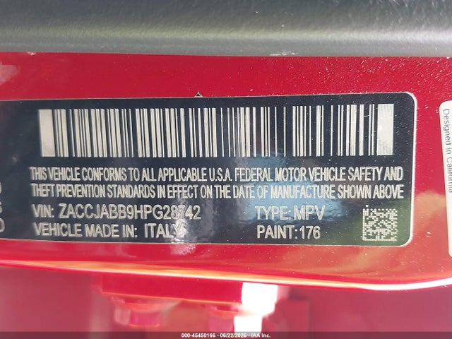 Aukcja sprzedaży 2017 Jeep Renegade Latitude, vin: ZACCJABB9HPG28742, numer aukcji: 45450166