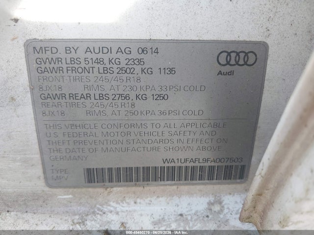 Продаж на аукціоні авто 2015 Audi Allroad 2.0t Premium, vin: WA1UFAFL9FA007503, номер лоту: 45450270