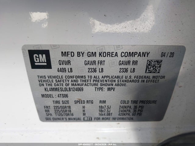 Aukcja sprzedaży 2020 Buick Encore Gx Awd Select, vin: KL4MMESL0LB124069, numer aukcji: 45450277