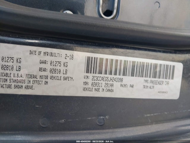 Продажа на аукционе авто 2018 Chrysler 300 Limited, vin: 2C3CCAEG5JH243398, номер лота: 45450280