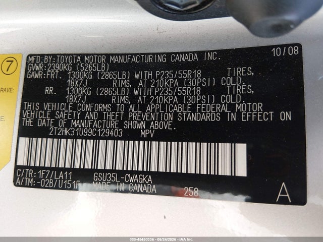 Aukcja sprzedaży 2009 Lexus Rx 350, vin: 2T2HK31U99C129403, numer aukcji: 45450306