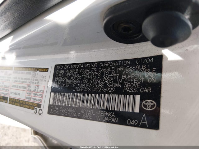 Aukcja sprzedaży 2004 Toyota Camry Le, vin: JTDBE32K140276929, numer aukcji: 45450333