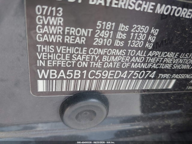 Продажа на аукционе авто 2014 Bmw 535i, vin: WBA5B1C59ED475074, номер лота: 45450339