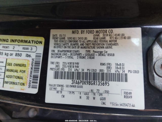 Ford Fusion Titanium 2016 3FA6P0K98GR135695 Image 9