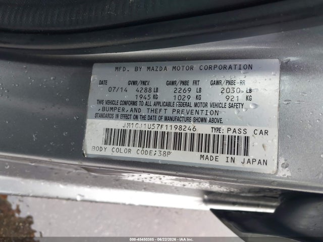 Aukcja sprzedaży 2015 Mazda Mazda6 I Sport, vin: JM1GJ1U57F1198246, numer aukcji: 45450385