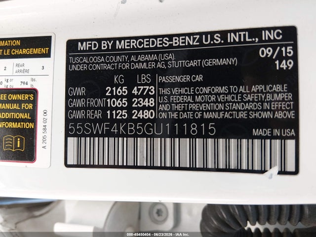 2016 Mercedes-benz C 300 4matic მანქანა იყიდება აუქციონზე, vin: 55SWF4KB5GU111815, აუქციონის ნომერი: 45450404