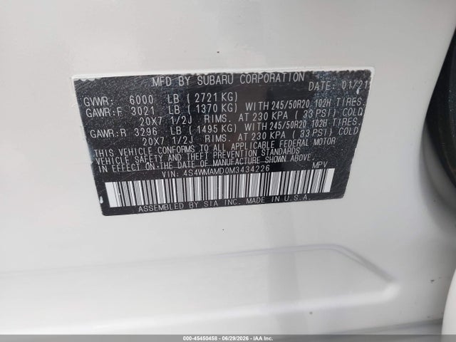 Subaru Ascent Limited 2021 4S4WMAMD0M3434226 Image 9