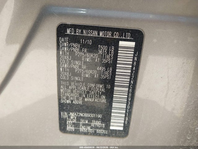 Продаж на аукціоні авто 2011 Infiniti Qx56, vin: JN8AZ2NC6B9301190, номер лоту: 45450539
