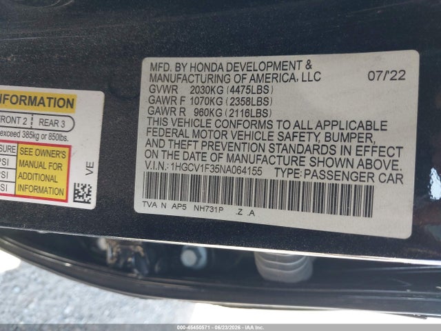 1HGCV1F35NA064155 Honda Accord Sport