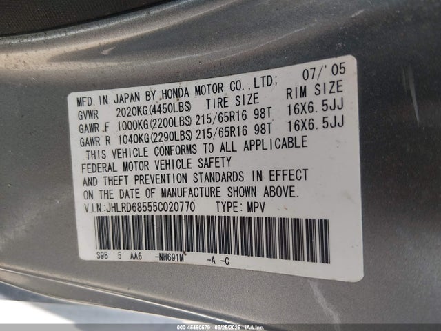 Продажа на аукционе авто 2005 Honda Cr-v Lx, vin: JHLRD68555C020770, номер лота: 45450579