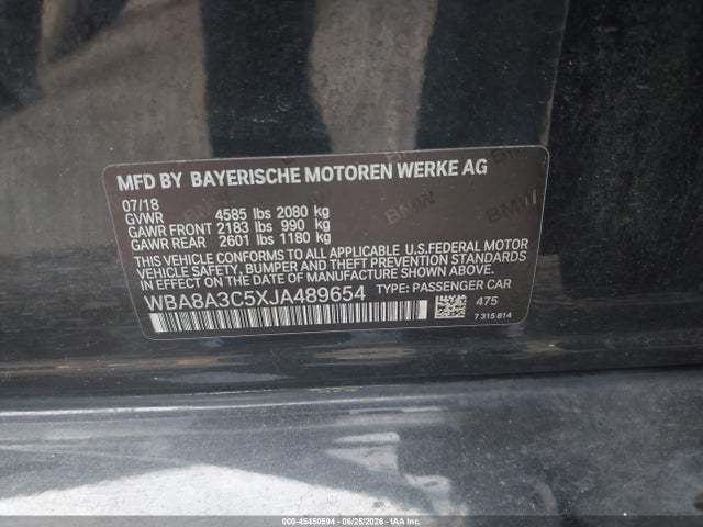 Aukcja sprzedaży 2018 Bmw 320i Xdrive, vin: WBA8A3C5XJA489654, numer aukcji: 45450594