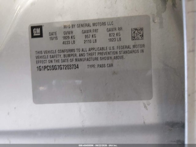 1G1PC5SG7G7203734 Chevrolet Cruze Limited Ls Auto