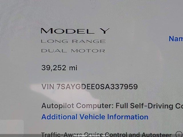 Aukcja sprzedaży 2025 Tesla Model Y Long Range Dual Motor All-wheel Drive, vin: 7SAYGDEE0SA337959, numer aukcji: 45450604