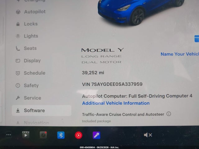 Aukcja sprzedaży 2025 Tesla Model Y Long Range Dual Motor All-wheel Drive, vin: 7SAYGDEE0SA337959, numer aukcji: 45450604