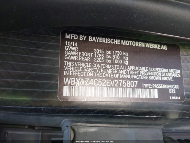 BMW I3 Base W/range Extender 2014 WBY1Z4C52EV275807 Image 9