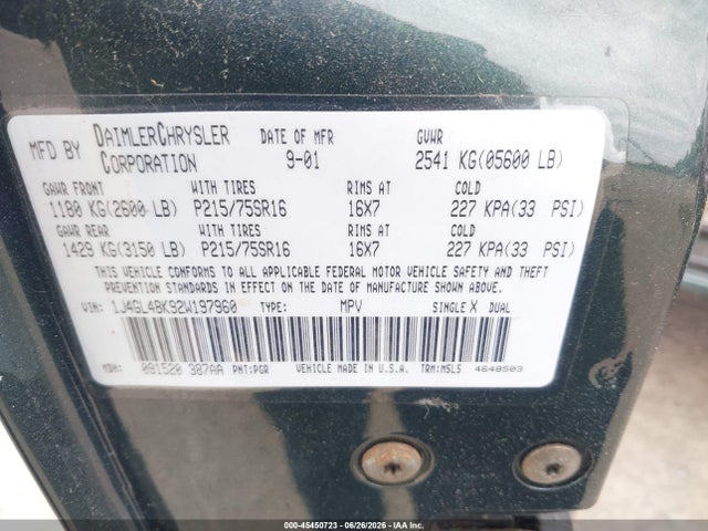 Aukcja sprzedaży 2002 Jeep Liberty Sport, vin: 1J4GL48K92W197960, numer aukcji: 45450723