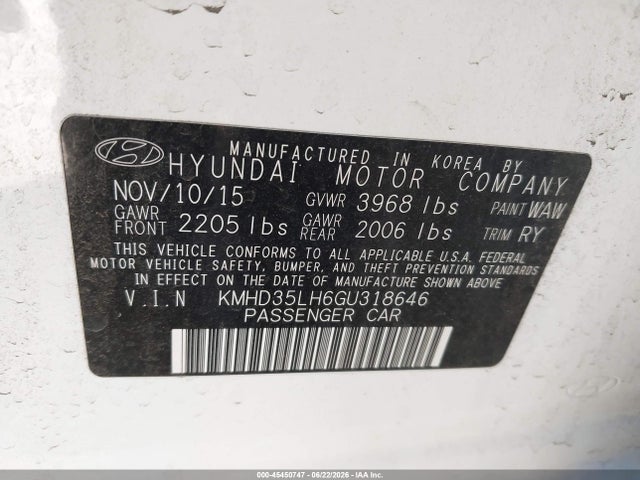 KMHD35LH6GU318646 Hyundai ELANTRA GT